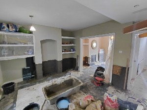 Specialist replastering after rising damp treatment Raynes Park